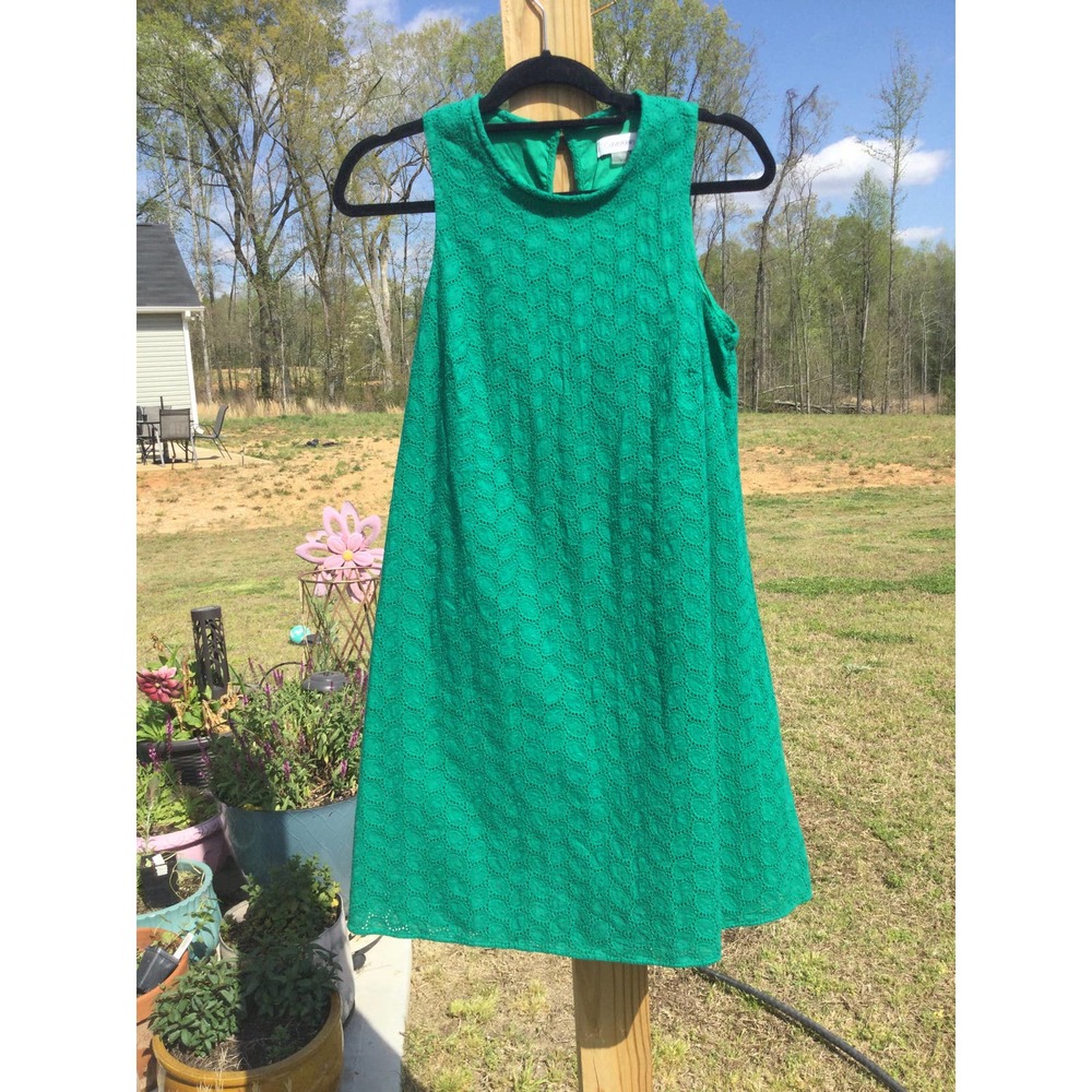 Calvin Klein womens dress 8 green sleeveless a-line cotton Eyelet wedding flare